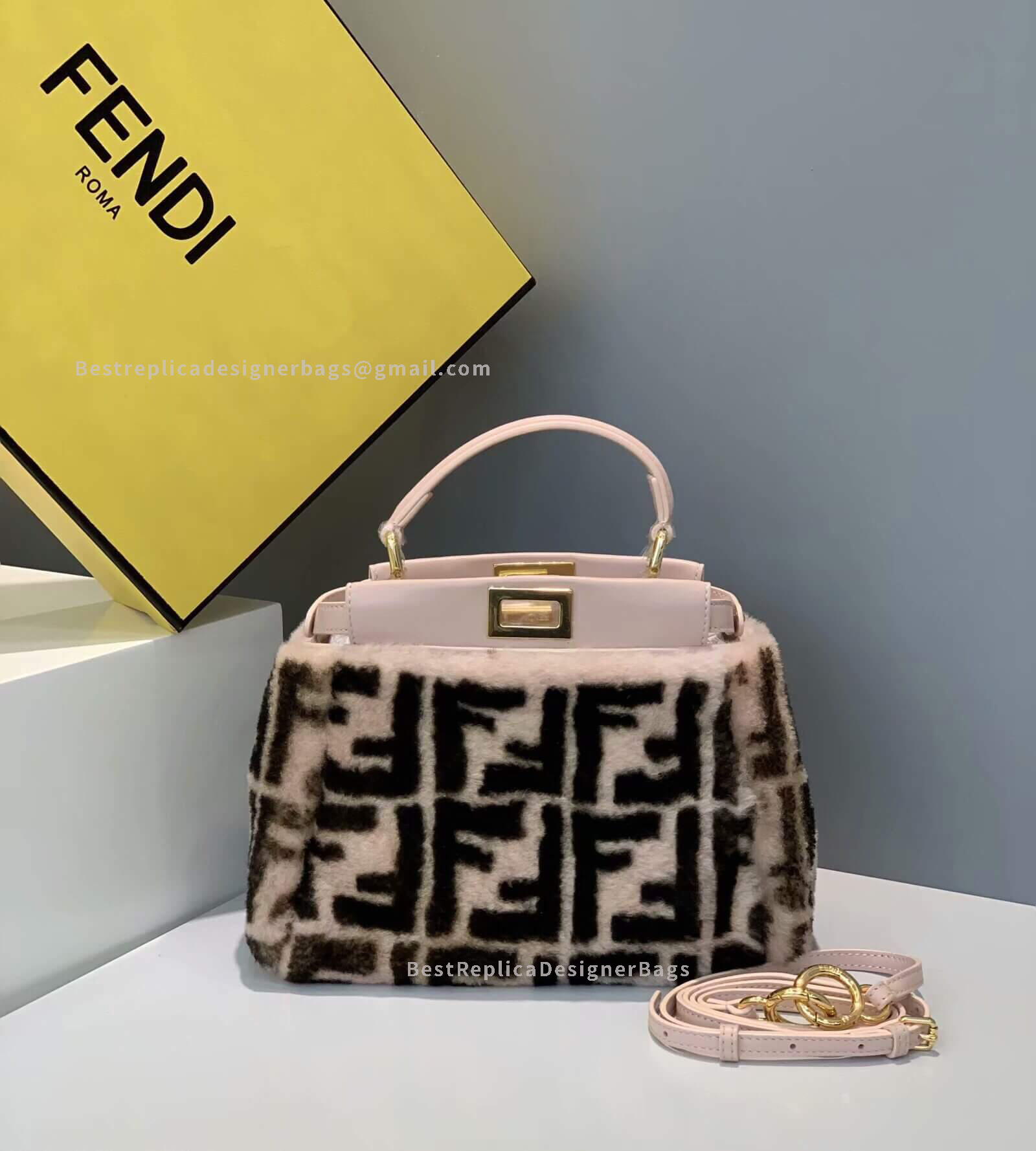 Fendi Peekaboo Iconic Mini Pink Mink Effect Bag 8205S